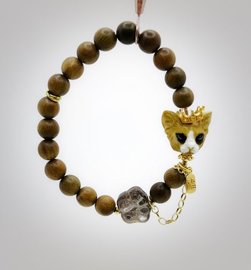 斯芬克斯猫鹿角根付雕刻/四季幽靈水晶/綠檀手串-文玩系列