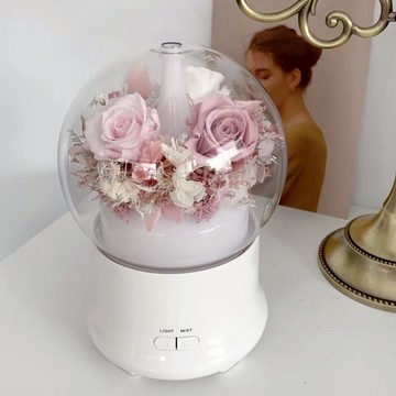 【Flora Flower】芙蘿拉永生花水氧機禮盒組-浪漫粉(送禮神器) 贈香氛精油5ml一瓶