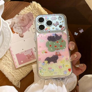 可愛森林貓咪蘋果18手機殼iphone16pro 透14彩色鎏金15適用17掛鏈