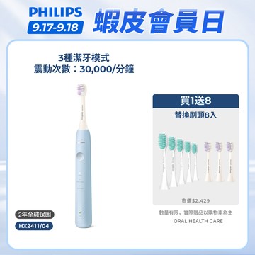 【飛利浦 PHILIPS】<最高送4年份刷頭！>音波小彩刷(紫/藍) HX2411 溫和舒敏 兩週亮白｜官方直營