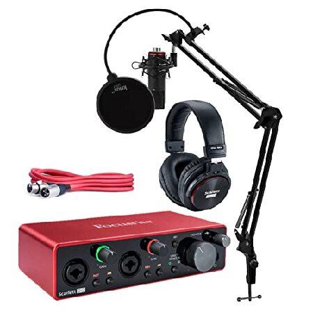 Focusrite Scarlett 2i2 Studio 3rd Gen USB Audio Interface Bundle with Pro Tools First, Microphone, Headphones, XLR Cable, Knox Studio Stand, Shock Mou