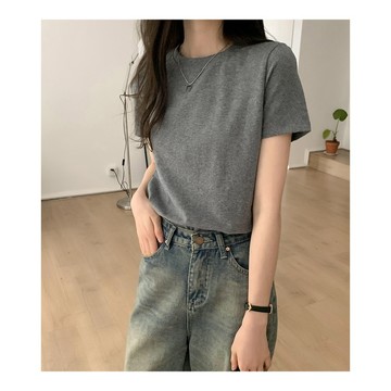 純棉短袖t恤女 春夏韓版新款寬鬆百搭圓領修身 T恤小衫磨毛上衣女