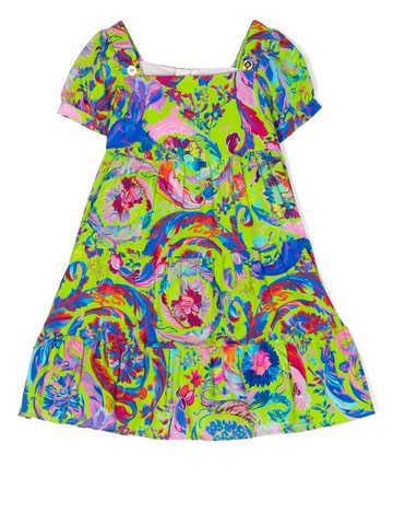 Versace Kids - Kaleidoscopic Barocco-print dress - kids - Viscose - 12-18 - Green