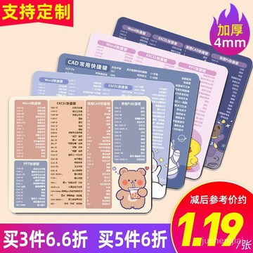 【桃園出貨】鼠標墊 子女生護腕cad快捷鍵大全可愛小號電腦軟墊ins風電競定製 滑鼠墊 筆桌墊 快捷鍵滑鼠墊