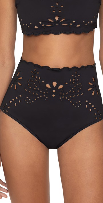 Sea Liat Embroidery High Waisted Bikini Bottoms Black M