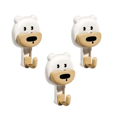 小麥購物 卡通吸盤掛勾 G880 可愛造型 免釘安裝 浴室/廚房/臥室適用  白小熊  3個