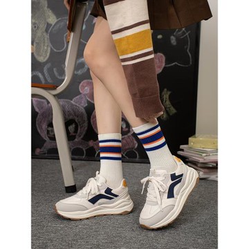 鮀品韓系運動鞋女款2025新款百搭休閑鞋春秋輕便跑步鞋厚底老爹鞋