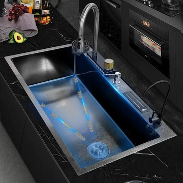 水槽 洗菜盆 洗菜池 大單槽 免運速發 開立發票 納米多功能水槽刀架廚房洗菜盆304不銹鋼洗菜盆洗碗池蜂窩壓紋