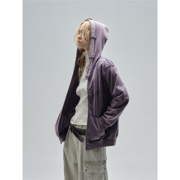 wearAndtear明線印花調節袢砂洗做舊抽褶朋克松弛薄連帽開衫衛衣