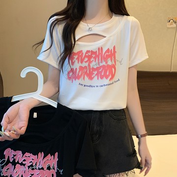 胖胖美依 短袖上衣 大碼T恤 中尺碼上衣M-4XL鏤空T恤夏季短袖上衣D 1596