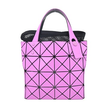 ISSEY MIYAKE 三宅一生 BAOBAO 4x4皮革質感手提包(附可摺疊提袋)-桃粉