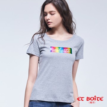 【單一特價】五彩箔轉印LOGO短TEE(灰)- BLUE WAY ET BOîTE 箱子