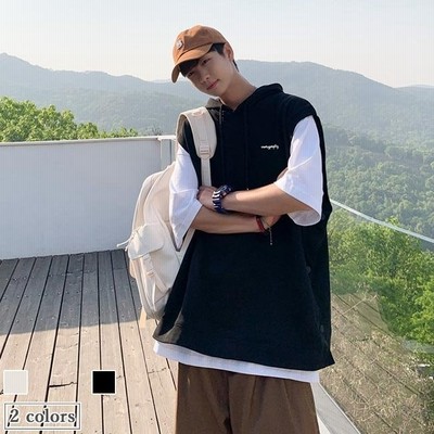 パーカー メンズ ノースリーブパーカー プルオーバー タンクトップ ビッグシルエット ベスト フード付き 夏 通販 Lineポイント最大get Lineショッピング