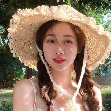 【2024新款】女士草編帽子 蕾絲飄帶 鏤空草帽 夏季出游 防曬太陽帽 沙灘帽 女款遮陽帽 大帽沿遮陽帽 防曬帽子 草帽