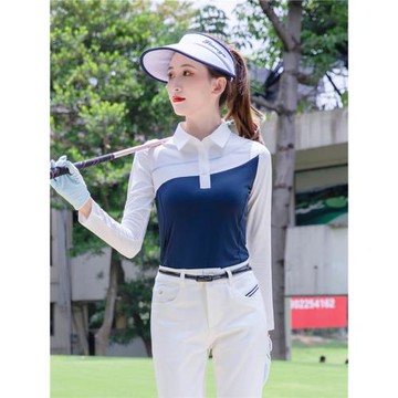 208秋冬款高爾夫球服裝女士長袖T恤polo衫撞色翻領運動球衣情侶款