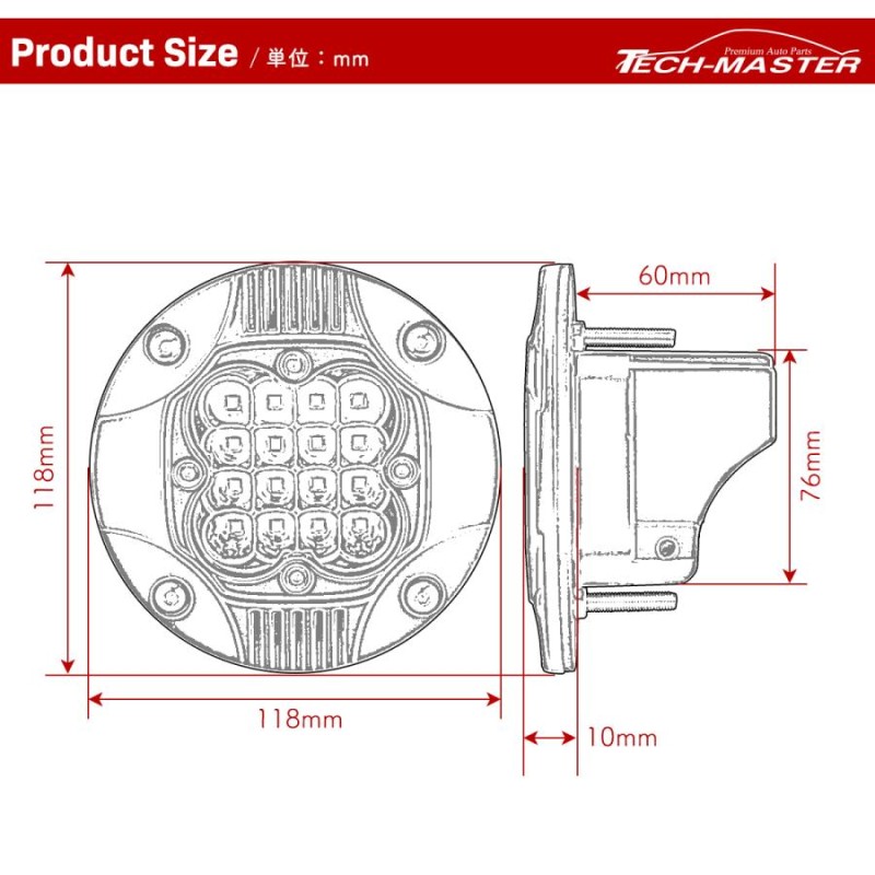 LED 48W ライトポッド 埋込型 フラッシュマウント フォグランプ バックランプ 防水IP67 12V 24V 作業灯 PZ538