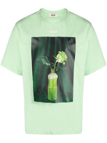 MSGM - graphic-print organic cotton T-shirt - unisex - Organic Cotton - XS - Green