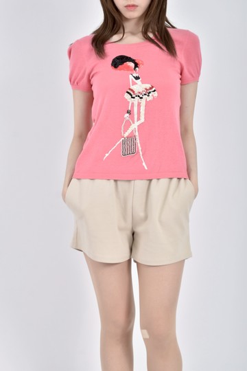 (M) keraia針織花紋粉色短袖上衣