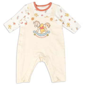 akachan honpo - 長袖吊帶褲風兔裝-英文字刺繡 小熊維尼-米白色