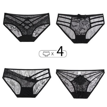 4條裝 蕾絲內褲女性感透明誘惑火辣棉襠低腰女士三角內褲透氣夏薄