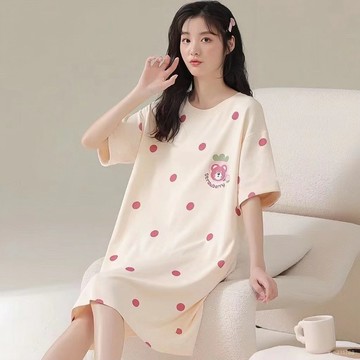 睡衣女 睡裙 短袖睡衣 女士睡衣 夏天睡裙 大碼睡衣 睡衣裙 家居服 寬鬆睡裙 學生睡衣 卡通睡衣 睡裙女 可愛睡裙