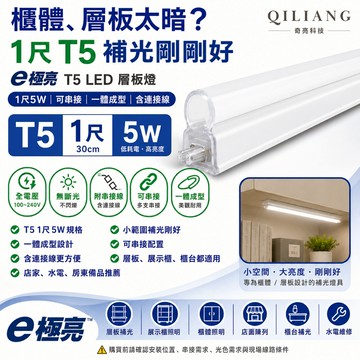 【奇亮科技】 E極亮  T5 5W 1尺層板燈  LED層板燈 串接 一體成型 含連接線 間接照明 含稅 保二