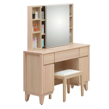 文創集 巴卡3.3尺實木側推鏡面鏡台/化妝台組合(含化妝椅)-100x40x143cm免組
