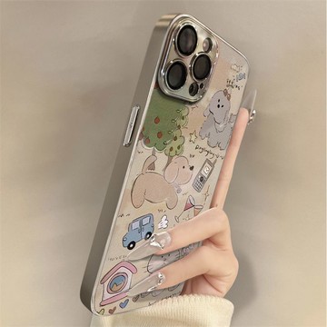 免運+隔日🚚電鍍鏡面手機殼 蘋果樹小狗 適用蘋果17promax 16Pro 15plus 14 13 12 11防摔