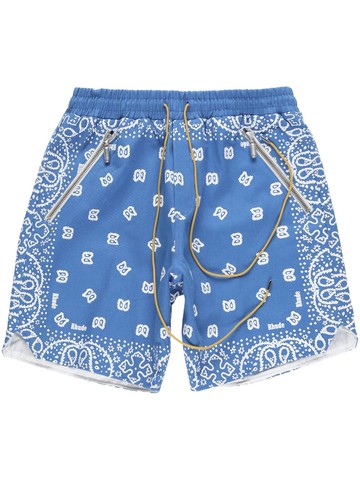 Rhude - paisley-print deck shorts - men - Cotton - XL - Blue