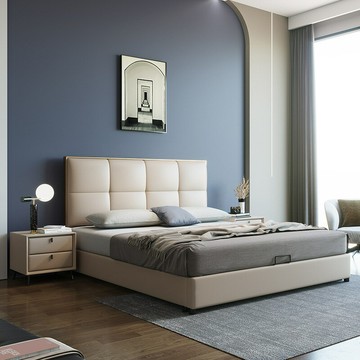 楓林宜居 意式極簡皮藝床1.8米主臥雙人床北歐婚床簡約現代輕奢皮藝網紅床