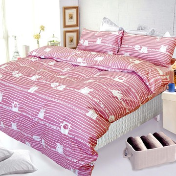 【FITNESS】精梳棉加大四件式被套床包組- 萌玩樂園(粉)