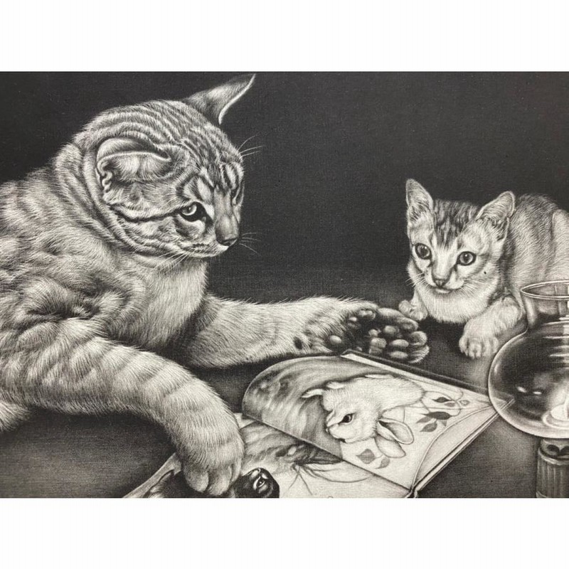 生田宏司「絵本の時間」銅版画 メゾチント 額装 ねこ 猫 | LINE