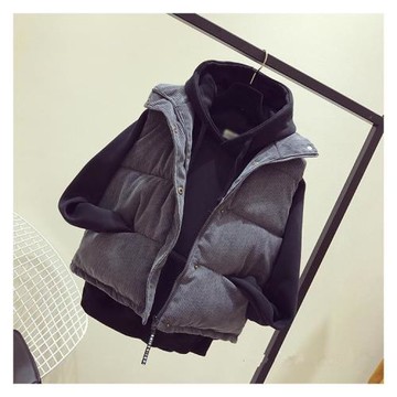 2025秋冬燈芯絨馬夾短外套女學生寬松大碼馬甲韓版加厚坎肩背心潮