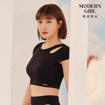 瑪登瑪朵 QQ雲 固定式罩杯短袖上衣 M-XL(黑)