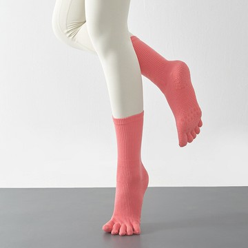 豎紋橡筋高筒加長瑜伽襪防滑女士秋冬五指襪舞蹈壓力襪訓練亞馬遜-Misaki精品