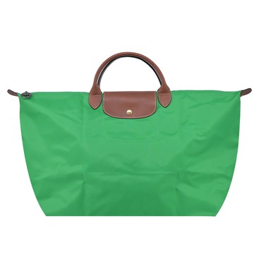 LONGCHAMP LE PLIAGE系列短把再生尼龍摺疊水餃旅行袋(小/草綠)