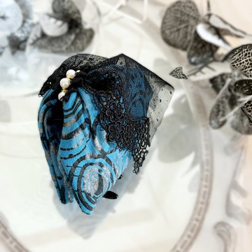 三角蝴蝶結抓夾 藍蝴蝶 鯊魚夾 髮夾 刺繡蕾絲 包頭 手工 頭飾