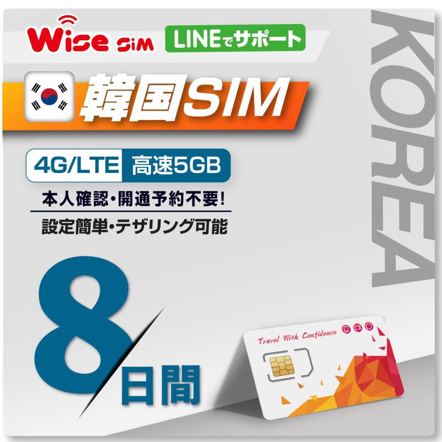 韓国プリペイドSIM データ容量5GB 利用日数 8日 4G・3Gデータ通信専用