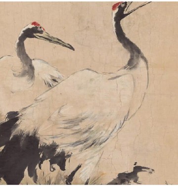 王雪濤雙鶴松花鳥山水圖國畫立軸畫芯掛軸牆面裝飾完好的畫芯紙本