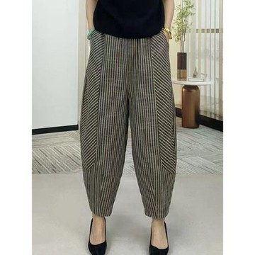 休閑褲2026春夏款百搭條紋松緊腰G中年女裝洋氣薄款大碼哈倫褲