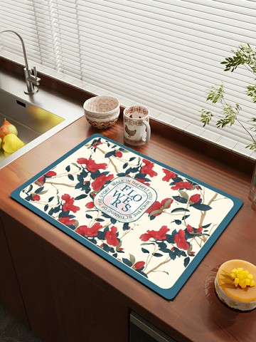 瞬吸廚房臺面瀝水墊餐具碗盤控水墊軟硅藻泥吧臺吸水墊速干隔熱墊