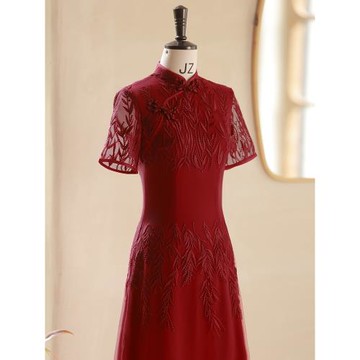 高端輕奢媽媽婚宴裝禮服喜婆婆婚禮結婚改良旗袍喜服小個子夏薄款