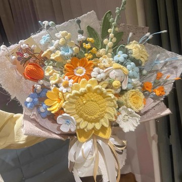 熱銷中🥇手工編織毛綫花束diy材料包自製成品仿真花七夕情人節送女友閨蜜 diy毛綫花束 手工送人禮物 永生花束 IRXO