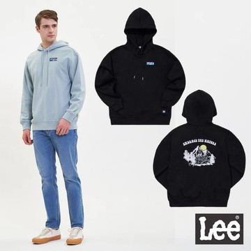 Lee 內刷絨日出印花帽T 男 X-LINE LL220413 冰河藍745 騎士黑K11