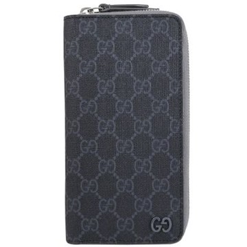 GUCCI GG Supreme GG LOGO塗層印花ㄇ字拉鍊多卡長夾(深灰)