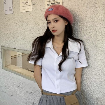 短款polo領短袖t恤女年新款夏季打底衫韓版修身顯瘦百搭上衣