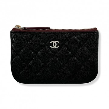 CHANEL 經典款 雙C 一字拉鍊錢包 (黑金/黑銀)