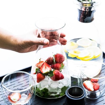 創意耐熱玻璃水杯大容量涼水壺過濾果汁壺扎壺花茶壺大號托盤