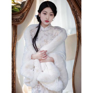 旗袍披肩外搭斗篷外披高貴女高級感春秋冬季大毛領復古保暖加大碼