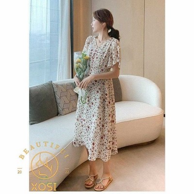 ワンピース レディース 40代ワンピース 通勤 半袖 大人 花柄 結婚式ドレス 春夏 シフォンワンピース Vネック お出かけ マキシワンピース 通販 Lineポイント最大get Lineショッピング